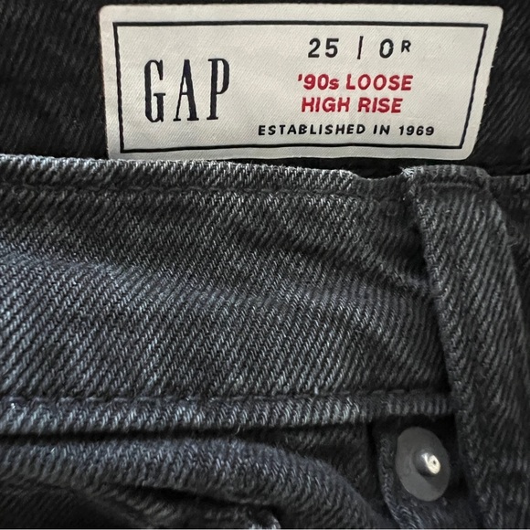 GAP women’s washed black distressed high rise 90s loose jeans 0 25 straight leg - Picture 5 of 7